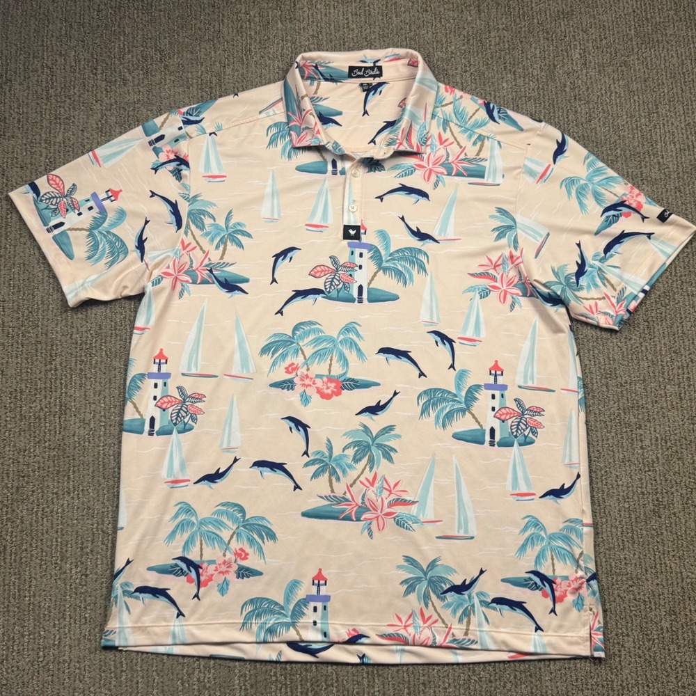 Bad Birdie Marino Polo Golf Shirt Mens 2XL Dolphin Sailboat Lighthouse Peach